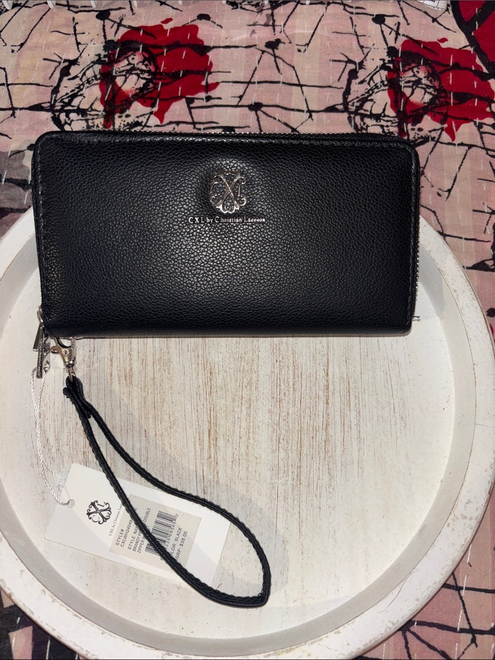 Christian Lacroix Black Zip-Around Wristlet Wallet